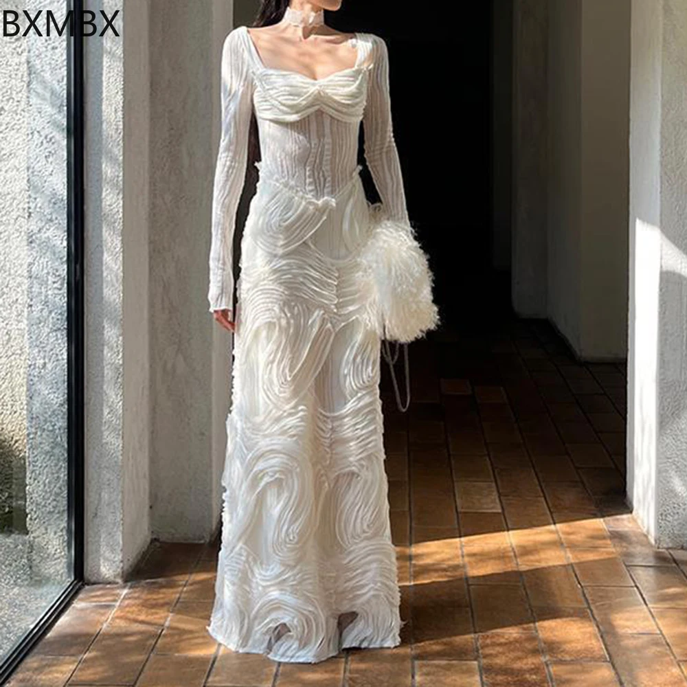 الفرنسية رومانسية الملمس الأبيض الربط تصميم سخية الرقبة محبوك فستان bodycon فستان فيستدو feminino #5