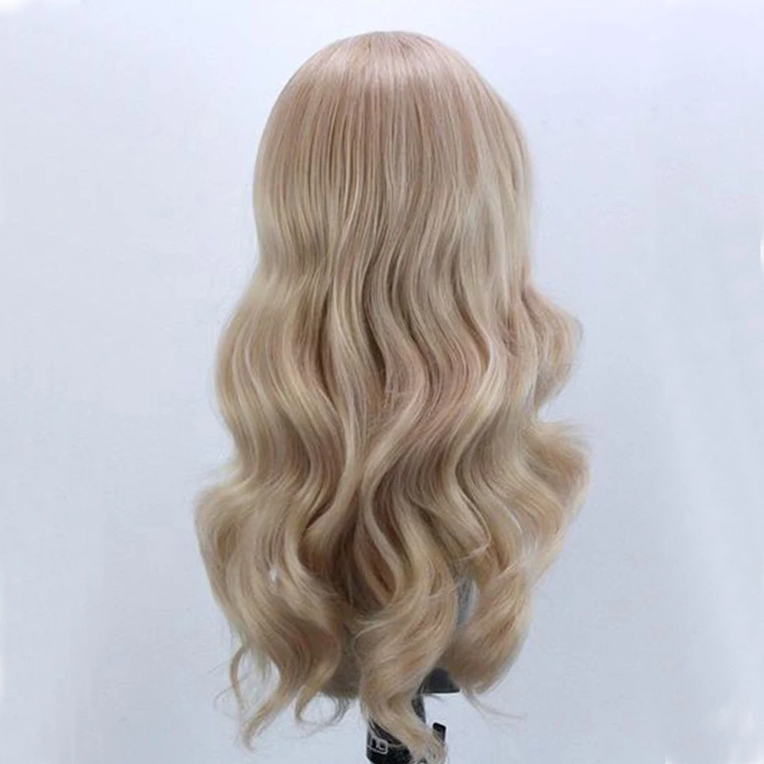 Lange golvende blonde synthetische kant voor vrouwen Gloden Blonde Drag Queen pruik