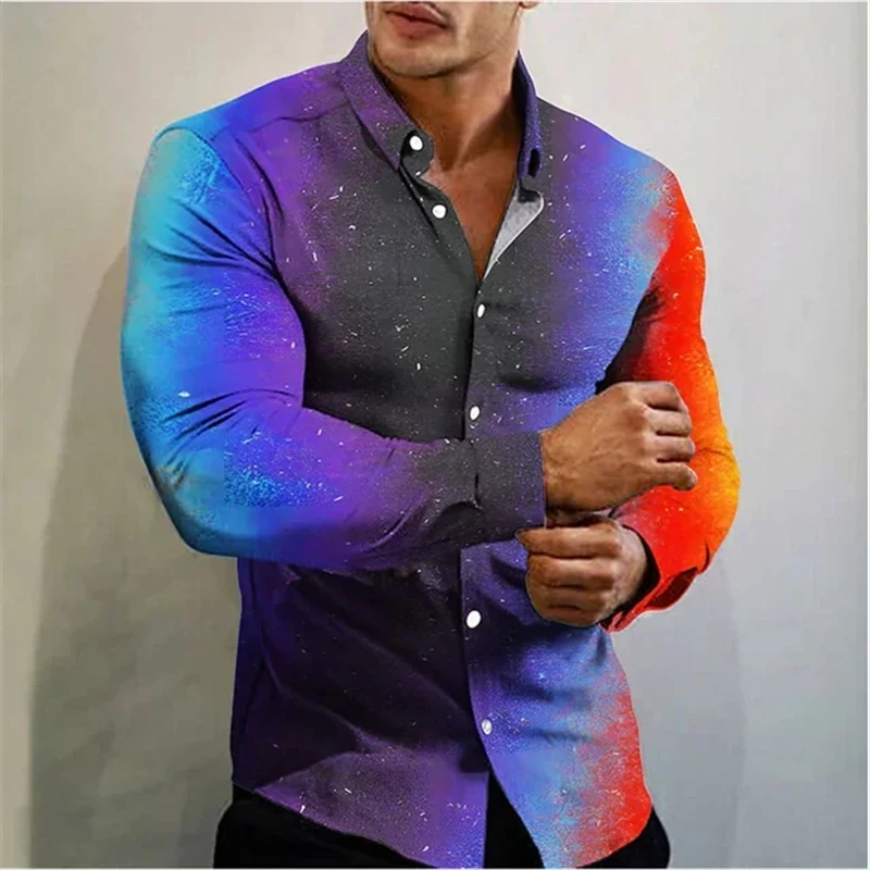 Hawaii New Men's Shirt 3D Line Long Sleeve Shirts Holiday Party Oversized Blouse Summer Female Clothing 2024 Tees Tops Lapel 4XL