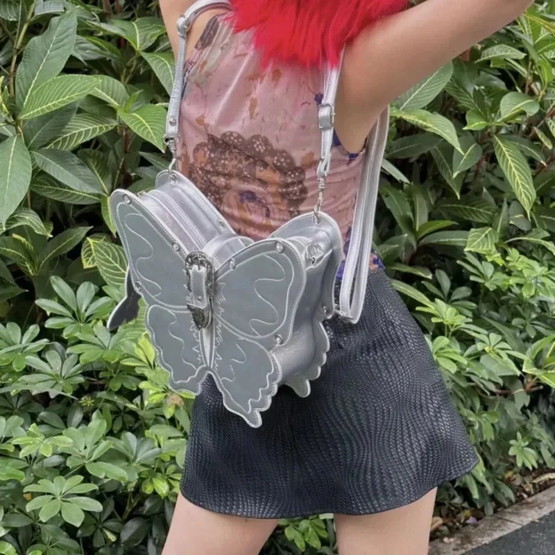 Y2K Butterfly Bag Women Punk Killer Bag Handheld Crossbody Shoulder Bag Sweet Girl Irregular Removable Stereoscopic Backpack New