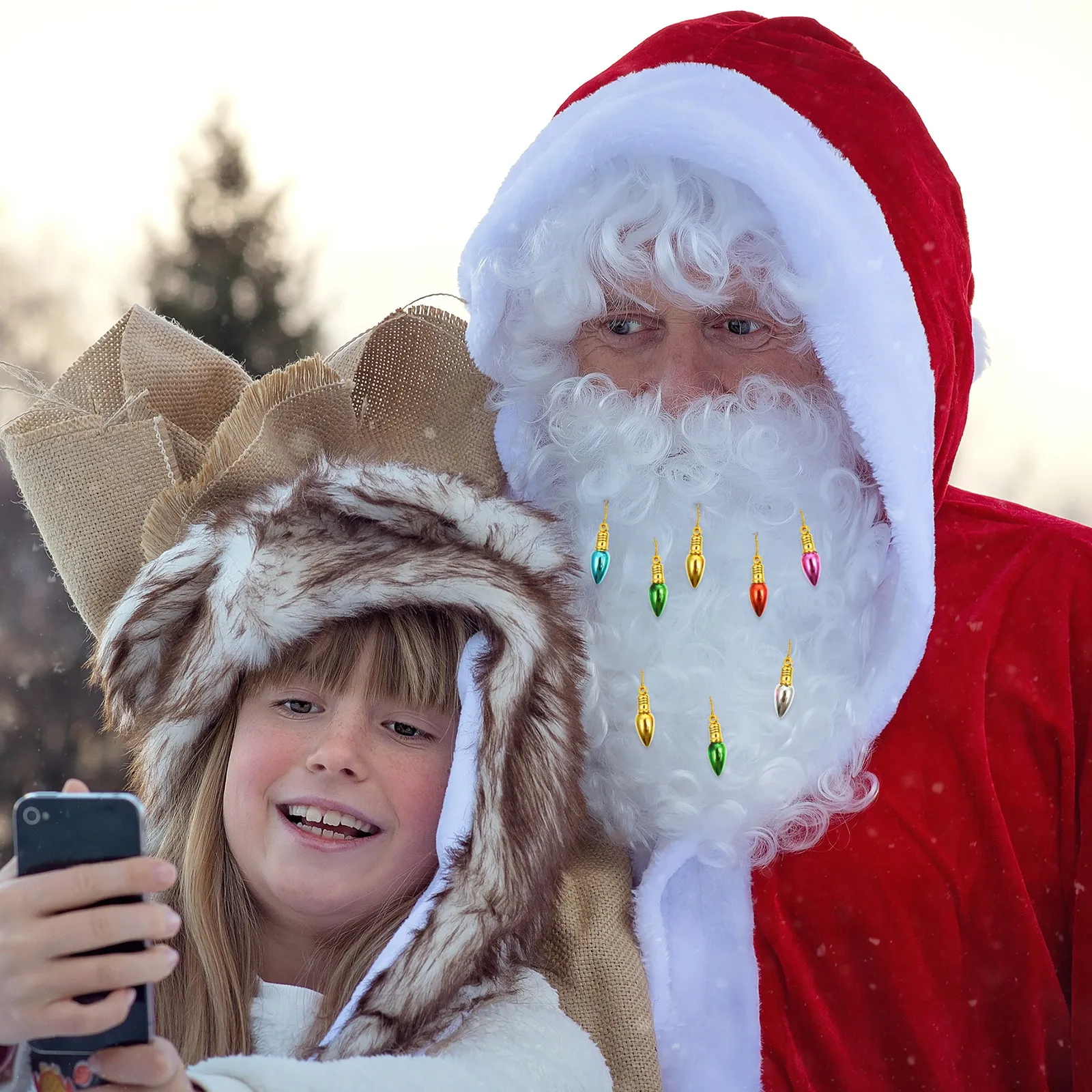 

24Pcs Bright Beard Clips Funny Christmas Beard Ornaments Premium Plastic Bell Pendant Decor Easy Attach for Holiday Party Men