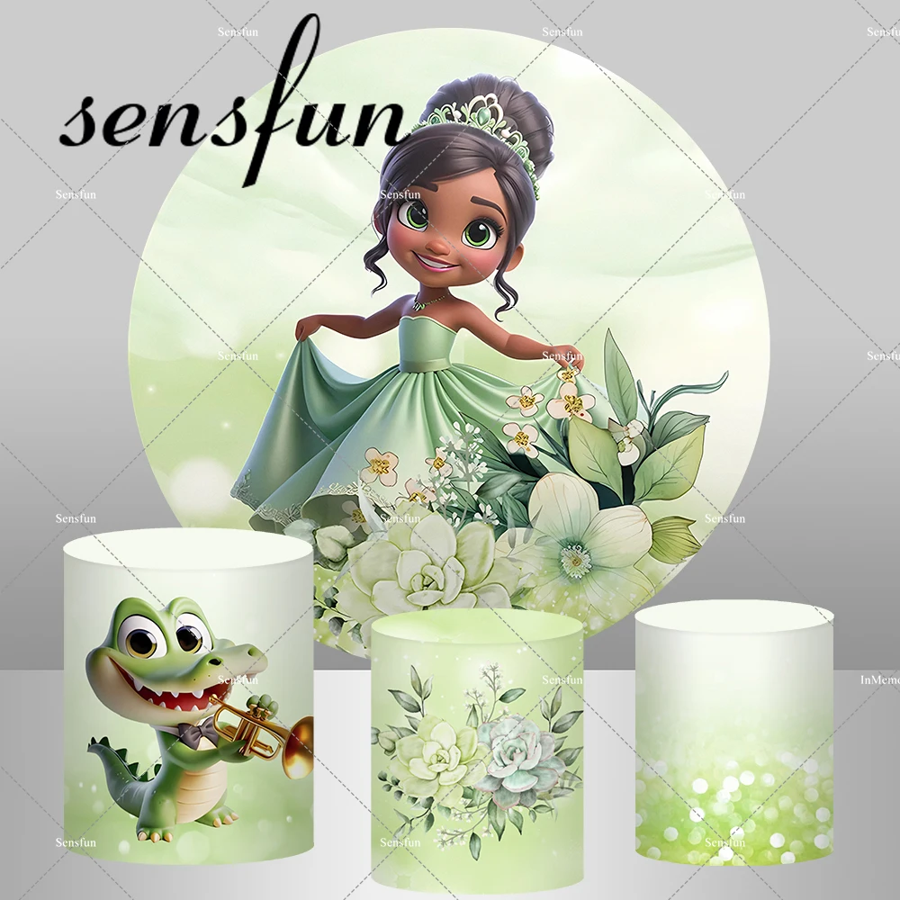 เจ้าหญิงน้อย Tiana และ The FROG ฉากหลังทรงกลมสำหรับอาบน้ำทารกหญิง1st วันเกิดปาร์ตี้ตกแต่งแท่นวางสีเขียว