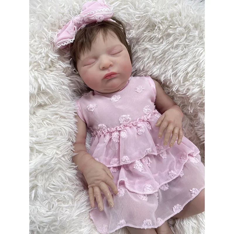 48CM Already Finished Reborn Baby Doll Laura Soft Body Lifelike Newborn Sleeping Baby Hand Painted 3D Skin with Visible Veins