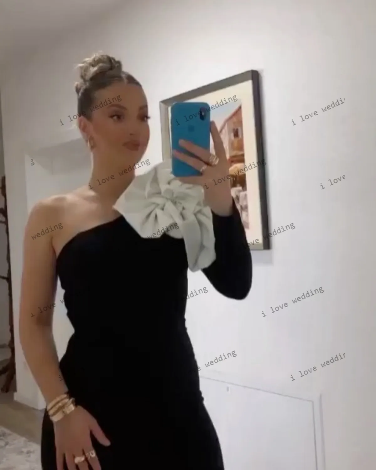 Sukienka na studniówkę 2025 Czarna formalna sukienka ślubna dla kobiety Gość Jedno ramię 3d Kwiat Syrenka Suknia wieczorowa Elegancka Dostosowana