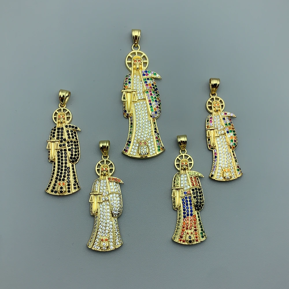 

High Quality Micro Inlay Zircon Copper Gold A God Of Death Sickle Pendants DIY Women Men Necklace Making Accessorie
