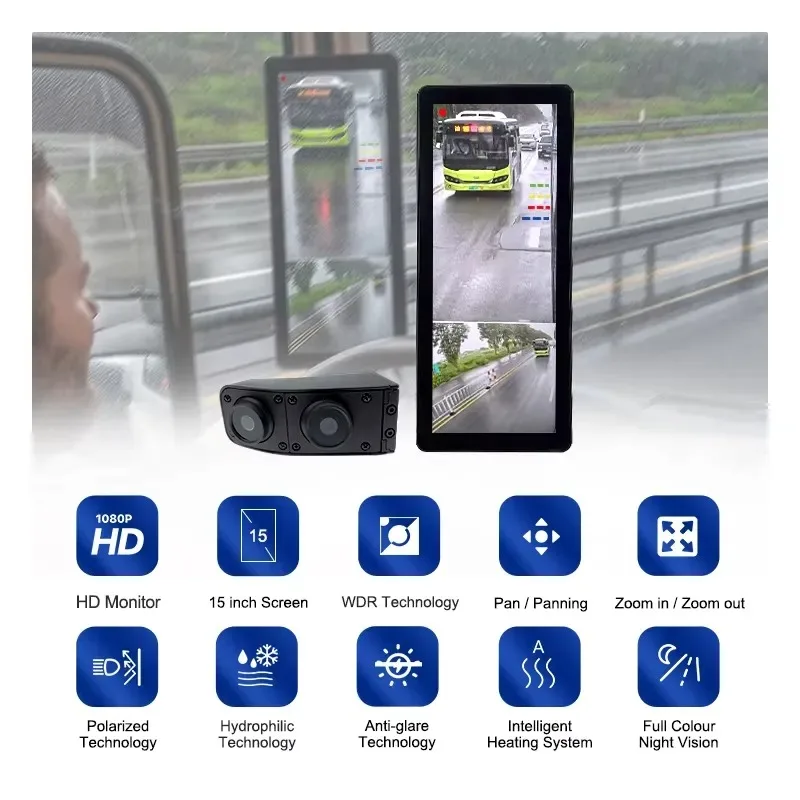 Hot Sale MCY 15.0inch Mirrorless Side View Monitor System WDR Night Vision CMS for Fleet Digital E Side Mirror Camera