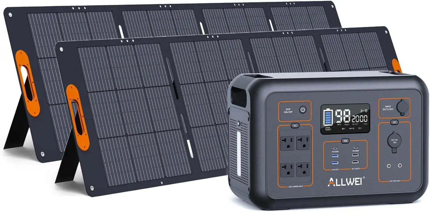 

Solar Generator 2000W(Peak 4000W) with 2 200W Solar Panel 2131Wh Portable Power Station 6 PD100W USB 4 AC Outlet