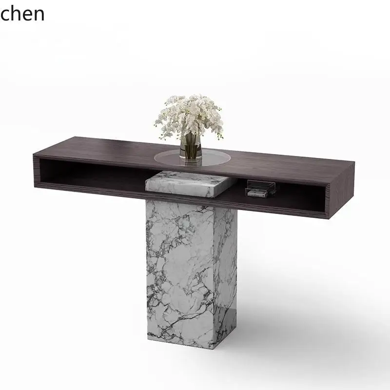 HXL light luxury natural luxury stone against the wall marble entrance table entrance table shelf black small apartment