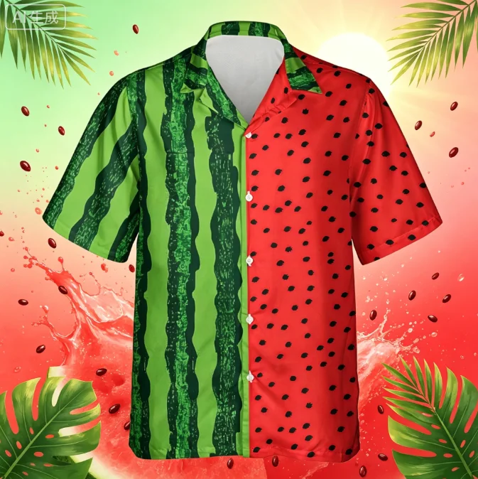 Tropical Fruit Watermelon Graphic Hawaii Shirt Summer Street Short Sleeves 3D Printed Fruits Button Shirts Men Lapel Blouse Tops
