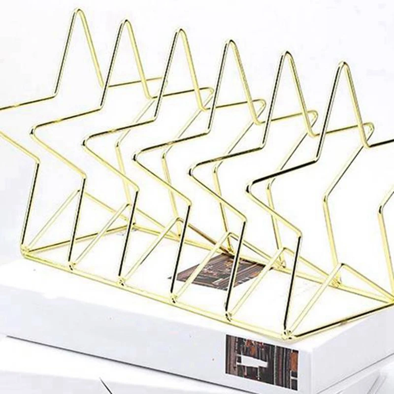 Pentagram Metal Bookend Creative Star Book Standing Document File Desktop Manager ชั้นวางหนังสือ Stand Gold