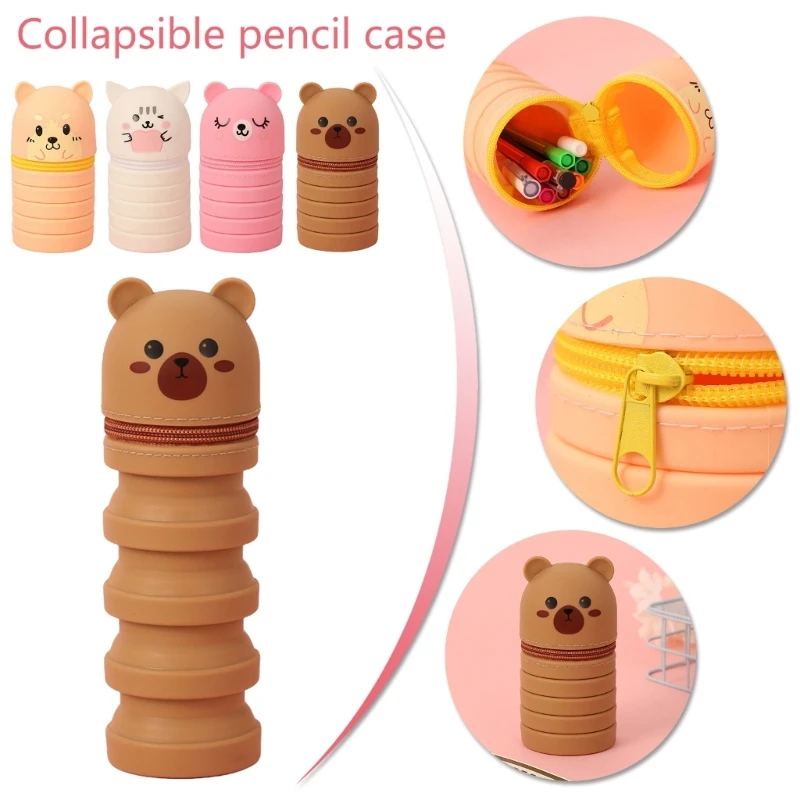 2 ชิ้นการ์ตูนปากกา เคส ขยายซิลิโคนปากกากระเป๋าซิปกระเป๋าดินสอยืดไสลด์