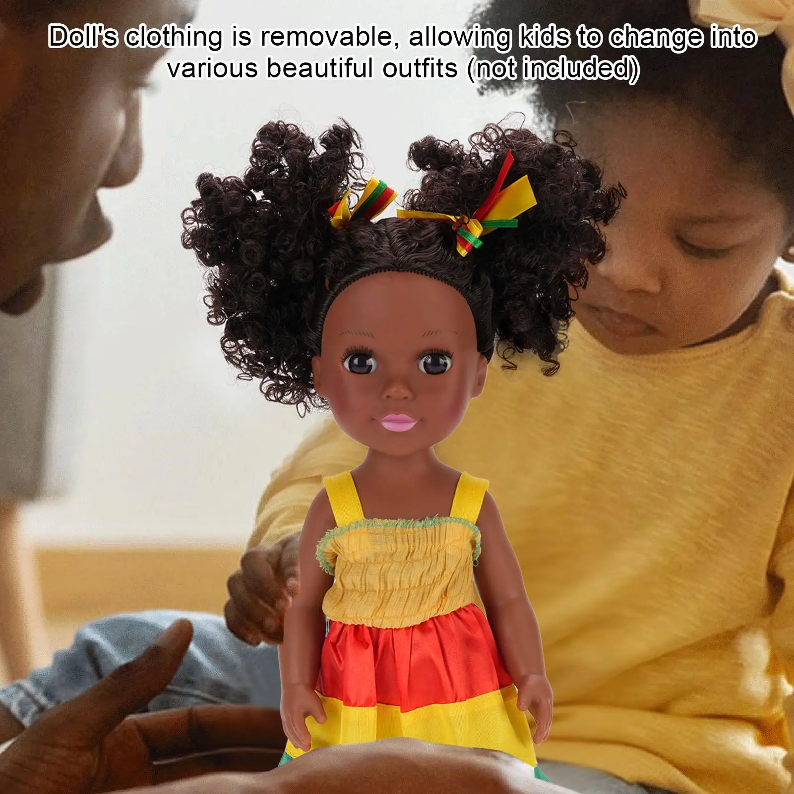 14 Inch Black Doll Toy Realistic Explosion Hair Clothing Changable Adorable African Girls Doll for Kids