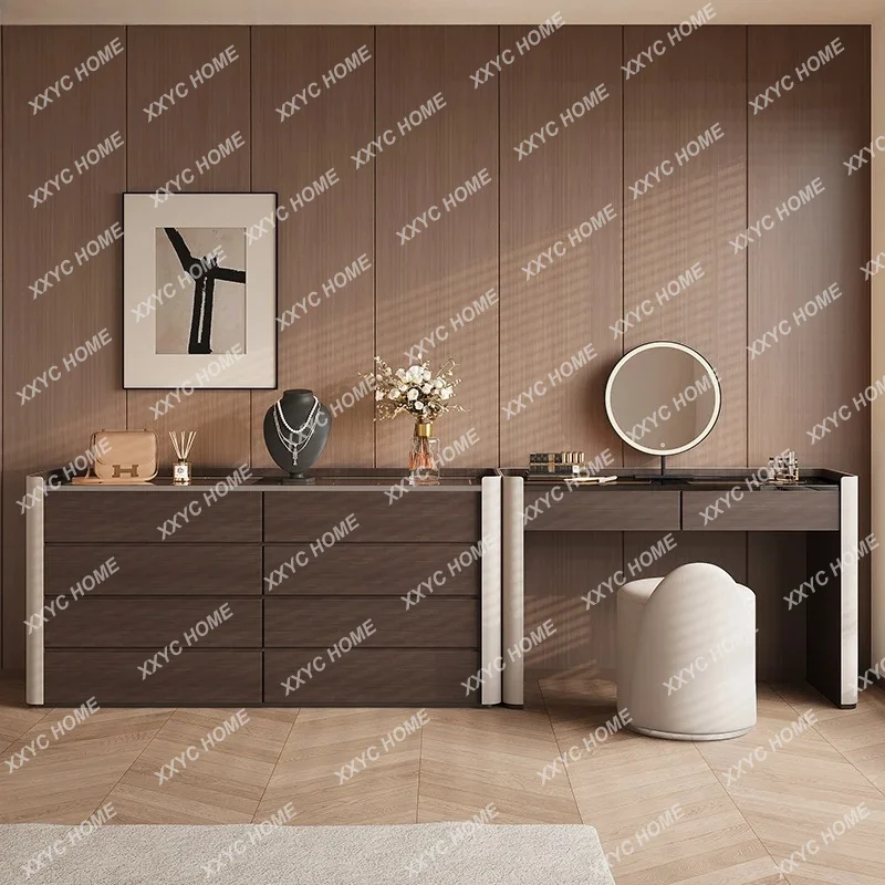 A minimalist saddle leather eight-bucket cabinet with lamp dresser chest integrated bedroom locker