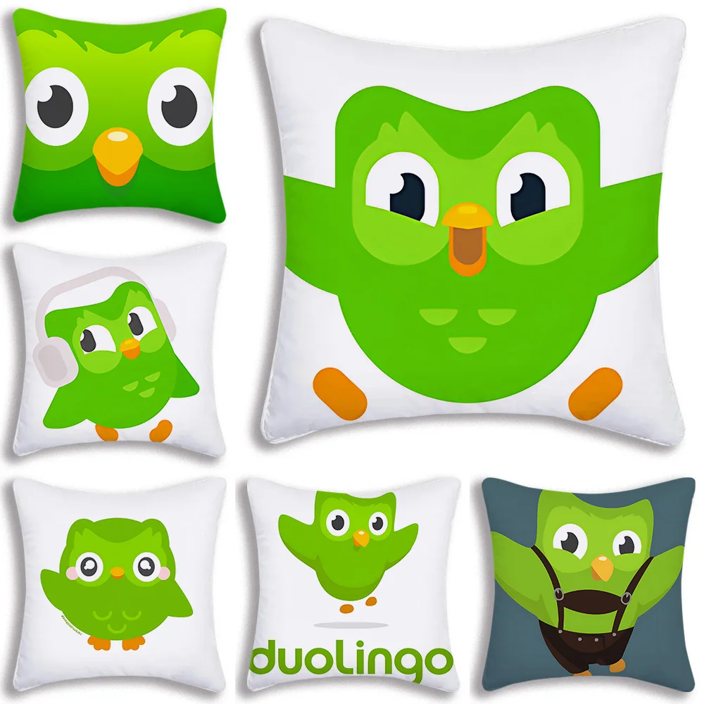 Duolingos Pillow Covers Cartoon Sofa Decorative Home Double-sided Printing Short Plush Cute Cushion Cover