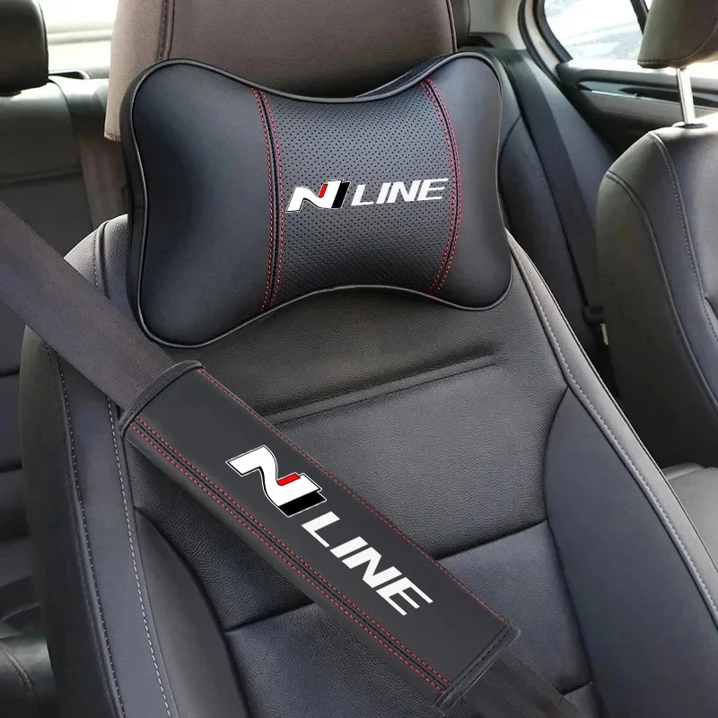 For Hyundai N LINE NLINE i20 Tucson N Performance Car Accessories Car Soft Leather Neck Headrest Pillow Seat Belt Protector Pad