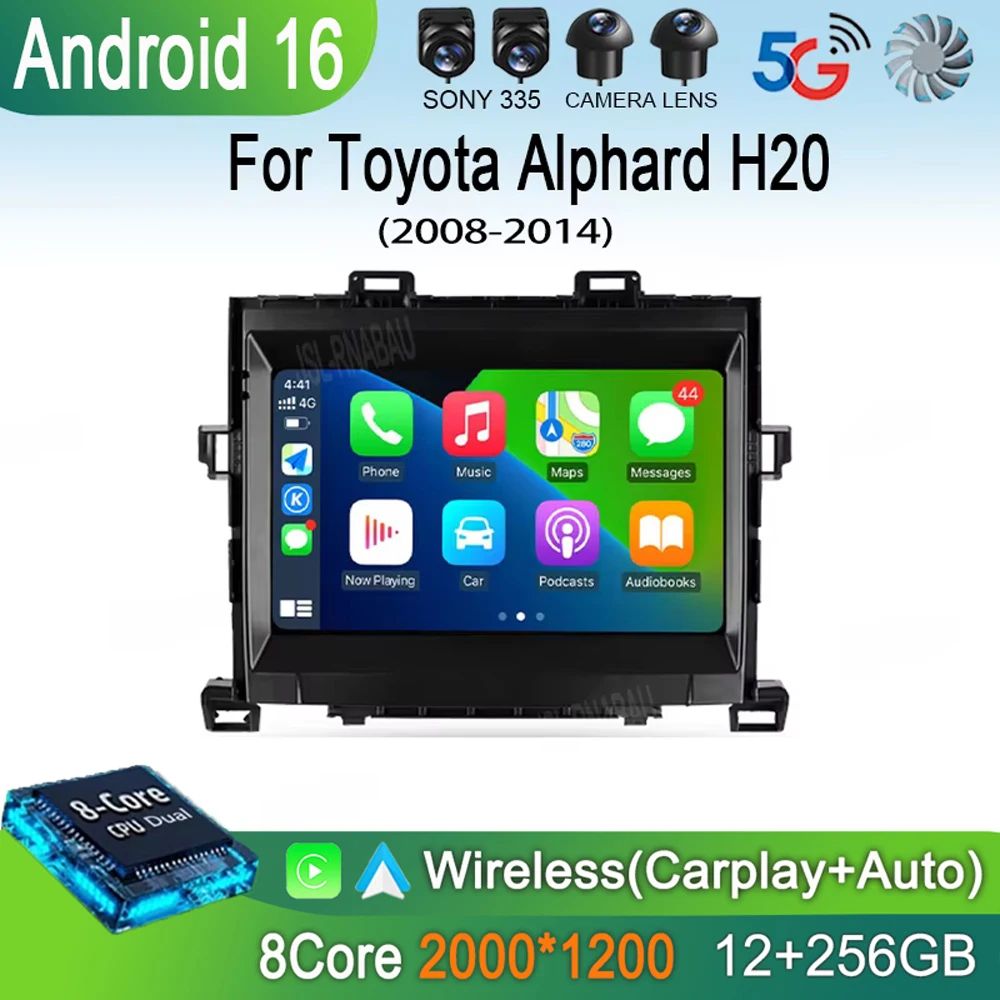 Car Radio Android 16 Carplay Auto Multimedia Player For Toyota Alphard H20 2008-2014 WIFI+4G DSP Autoradio Stereo 2din Head Unit