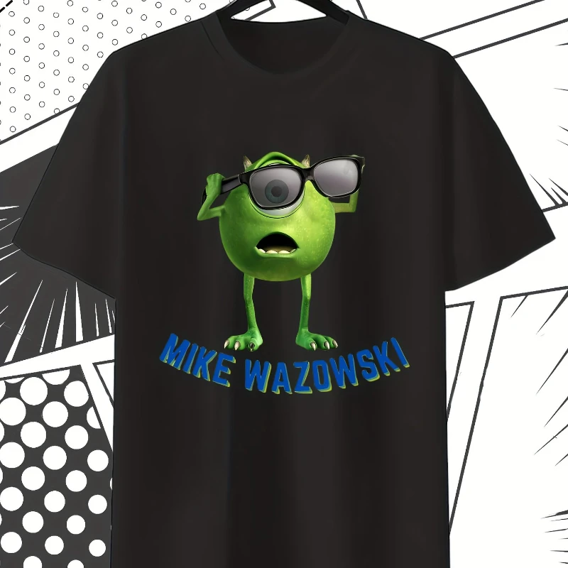 تي شيرت صيفي للرجال من Disney Pixar Monsters University Mike Wazowski بنمط نظارات عصرية - تي شيرت برقبة دائرية وأكمام قصيرة