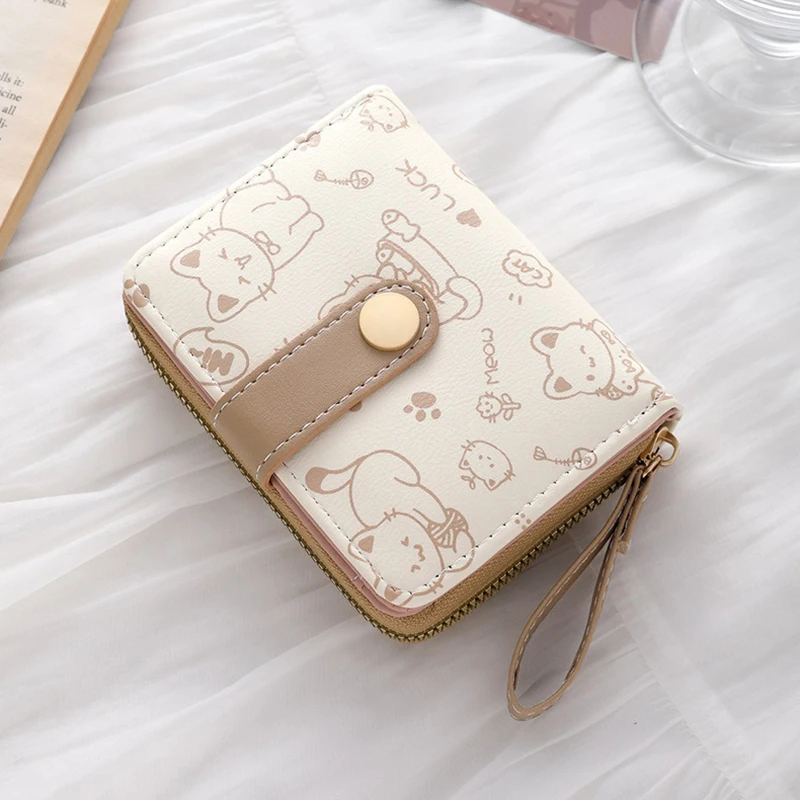 Small Cute Wallets for Women Card Holder Purses with Zip Coin Pocket High Quality Square Hand Bags Cat Wallet