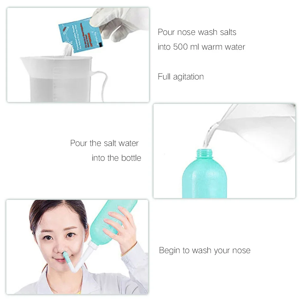 Nose Cleaner 300ml 500ml Nasal Irrigator Nasal Wash Salt Neti Pot Avoid Allergic Rhinitis Sinusitis Cure Adult Children Therapy