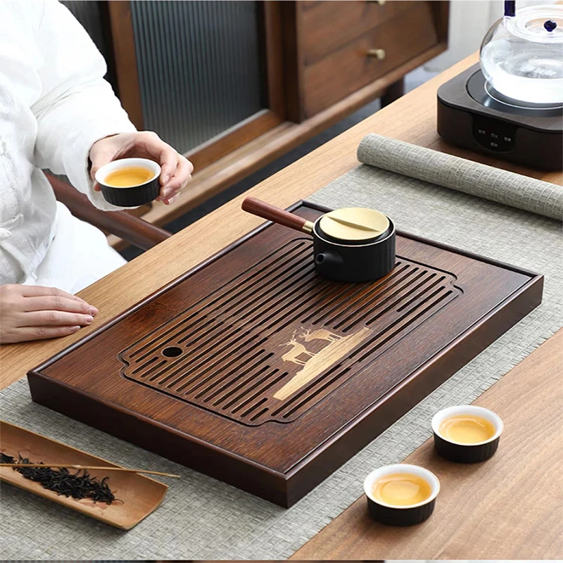 

Chinese Natural Bamboo Tea Tray Drainage Water Storage Kung Fu Tea Set Drawer Household Tea Board Chinese Tea Storage Tray