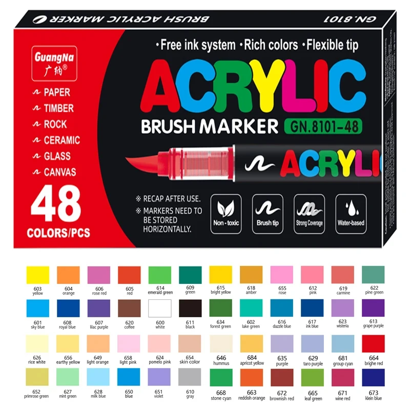 48/36/72 Colors Acrylic Markers Brush Pens Fabric Rock Painting Pen Stone Ceramic Glass Canvas Wood Making school Art Supplies