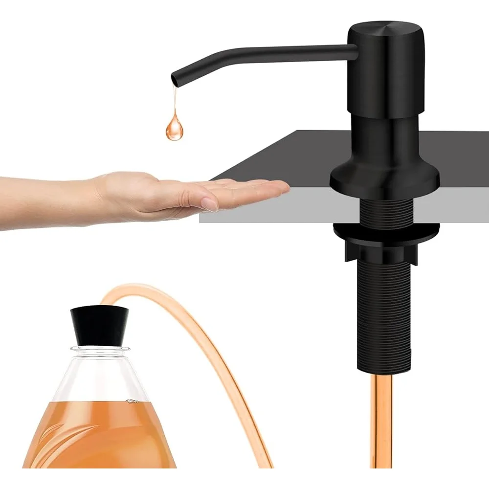 مضخة توزيع صابون حوض المطبخ، أنبوب طويل من الفولاذ المقاوم للصدأ متين، سهل التركيب تحت الحوض، حاوية صابون موفرة للمساحة