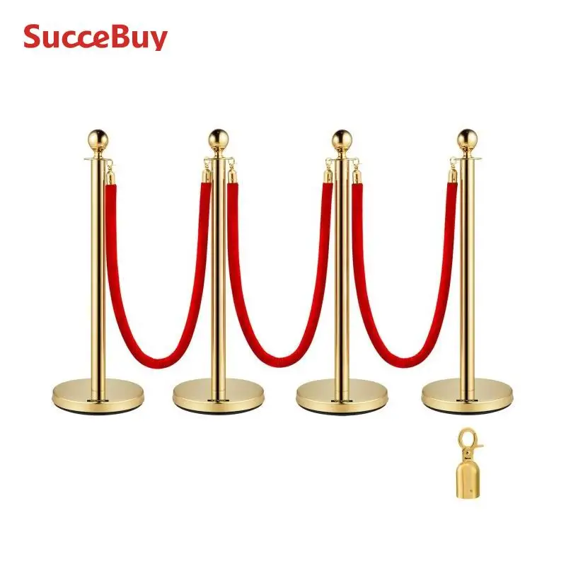 SucceBuy 38 بوصة الذهب والفضة Stanchion المشاركات طابور الأحمر المخملية حبل خط التحكم في الحشود حاجز مع قاعدة مستقرة لمستلزمات الحفلات