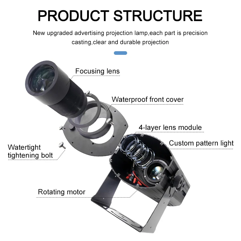 300W Outdoor Waterproof Dynamic Gobo Projector Advertising Gobo Projector Custom Logo on Floor Projector Light Decoration