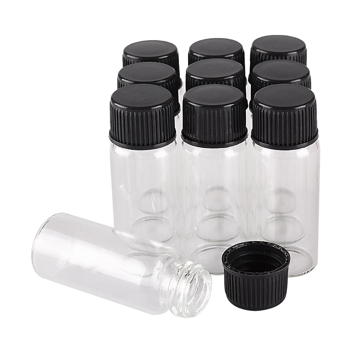 10pcs 4ml 16*40mm Mini Glass Bottles Empty Bottles Jars with Black Plastic Lids Tiny Glass Jars Glass Vials for Wedding favors