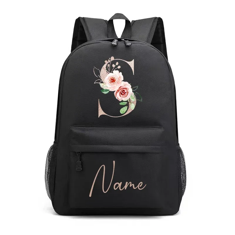 Nome personalizado Mochila Inicial, Gold Letter Design, Meninas, Kid Berçário, Criança Pre College School Bag, Viagem Outdoor Pack, Mochila