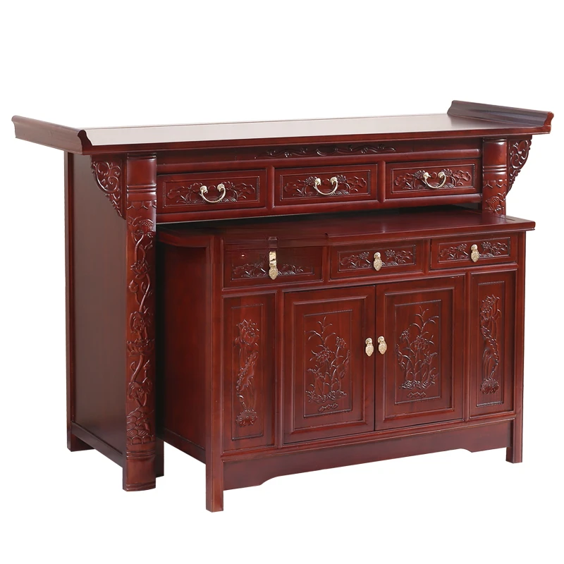 Household Solid Wood Guan Gong Zhongtang Buddhist Hall Cabinet for New Chinese Buddha Table Desk