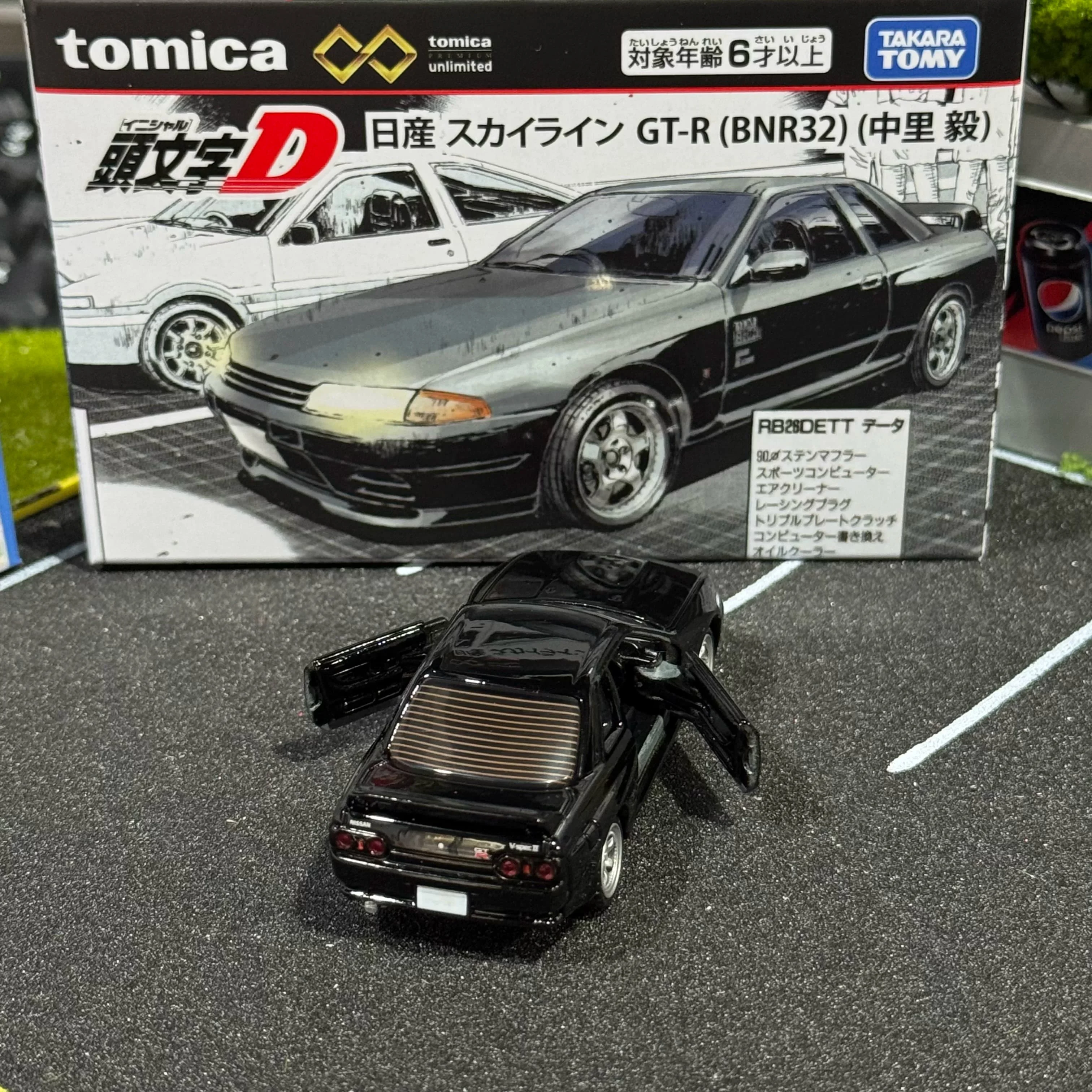 Takara Tomy Tomica Premium Unlimited Nissan Skyline GT-R BNR32 Initial D Takeshi Nakazato 1/64 Scale Alloy Car Collectible Model
