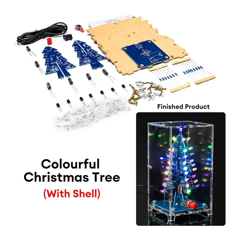 RGB LED กระพริบต้นคริสต์มาส DIY ชุด + กรณี Electronics การประสาน สีสัน 3D Xmas Tree DIY ชุดสําหรับบัดกรี Practice