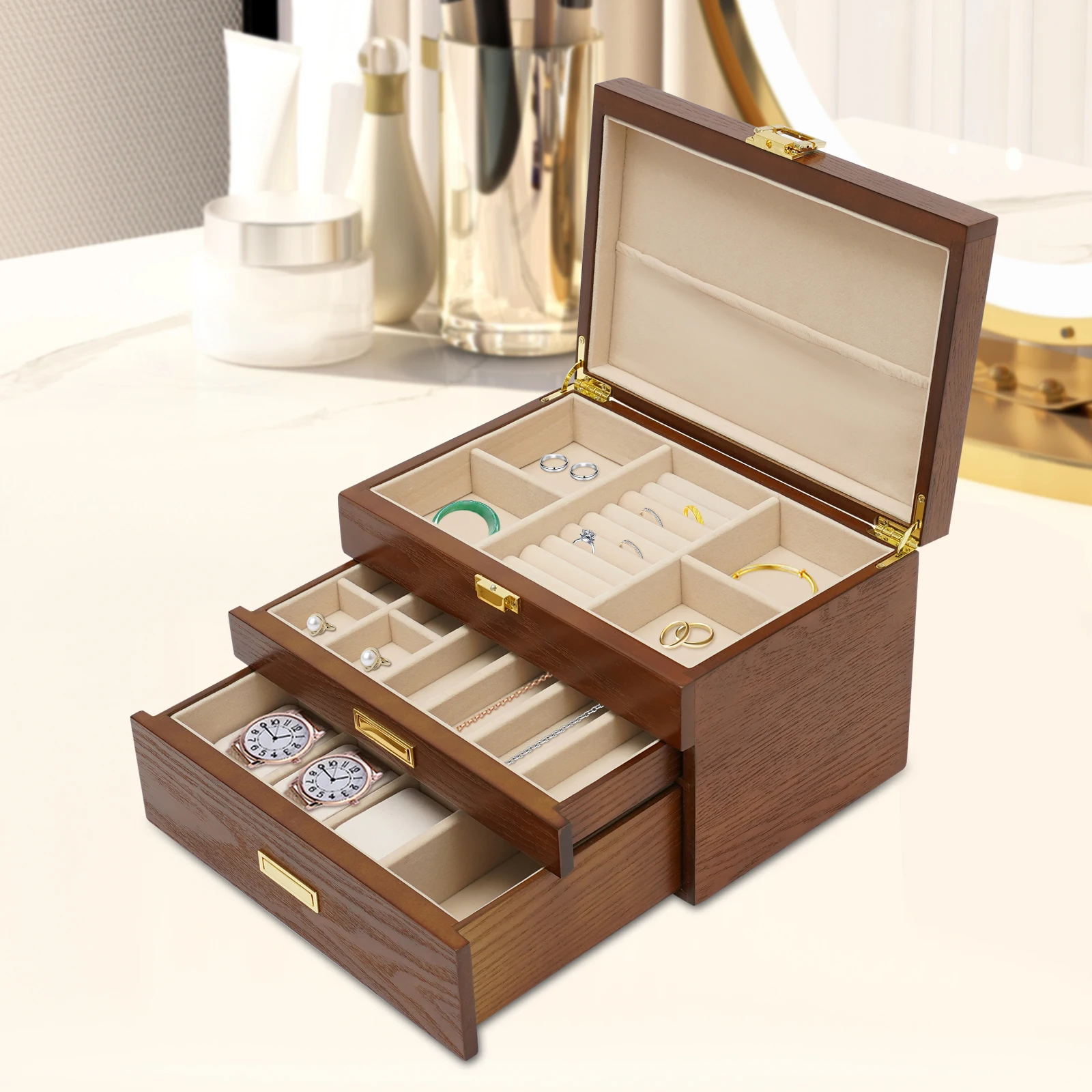 Jewelry Box for Women Jewelry Organizer Box Jewelry Boxes for Storage Earrings Rings Necklace Bracelet   (3 Layer )