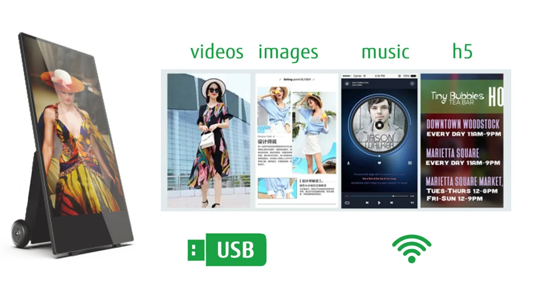 55 Inch IP55 Android Advertising Media Player Waterproof Battery Powered Foldable Portable Outdoor Digital LCD Poster