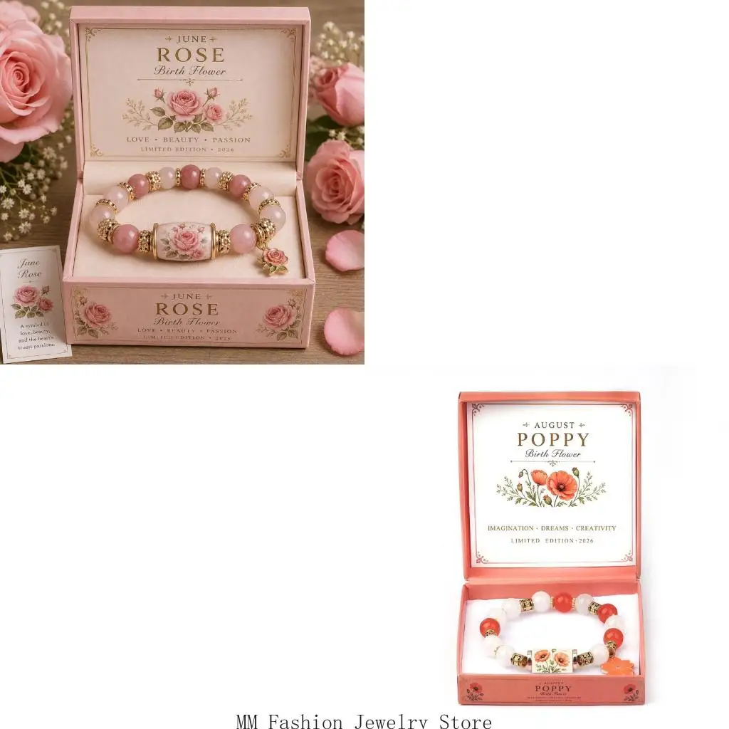 Sentimental Birth Flower Bracelet with Gift Box and D0UB
