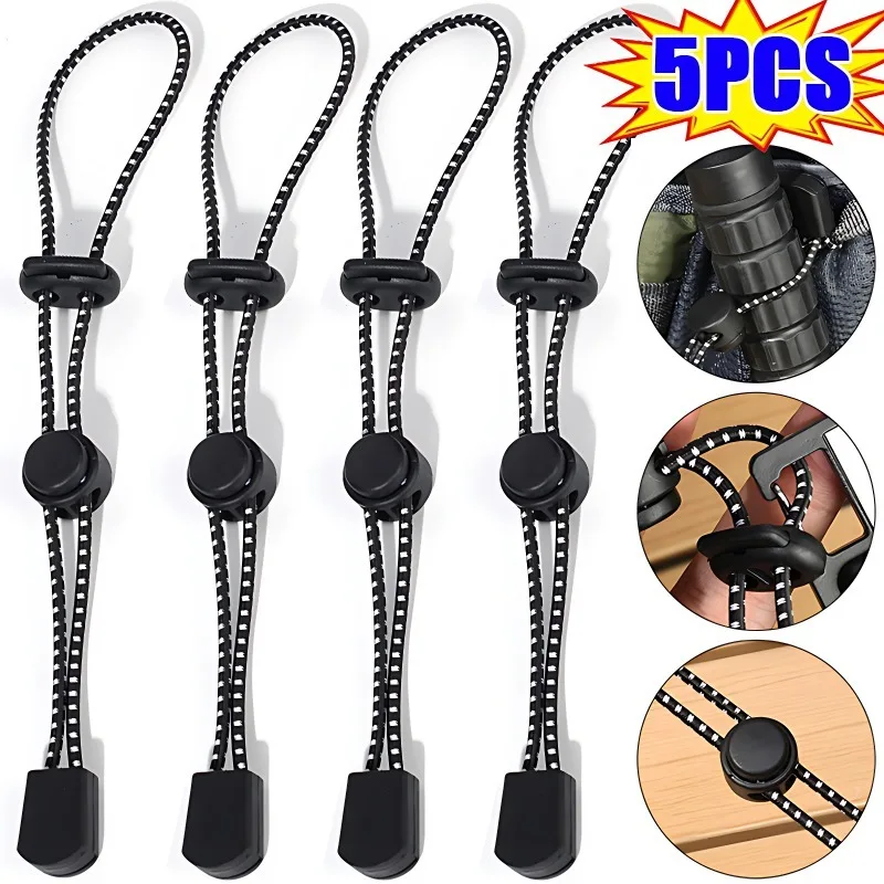 1/5pcs Elastic Rope Adjustable Backpack Walking Stick Holder Trekking Hiking Pole Fixing Tie Cord Rope Mountaineering Buckle