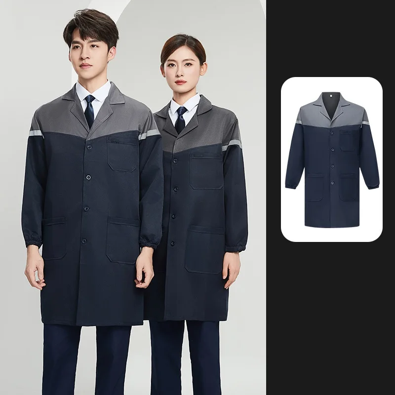 ชุดคลุมทำงานสีน้ำเงิน ป้องกันฝุ่นละออง แขนยาว แบบสะท้อนแสง สำหรับงานโรงงาน