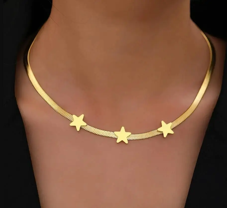 ORZTOON Fashion Stainless Steel Gold Color Stars Personal Trend Necklace For Women Elegant Exquisite Birthday Party Jewelry