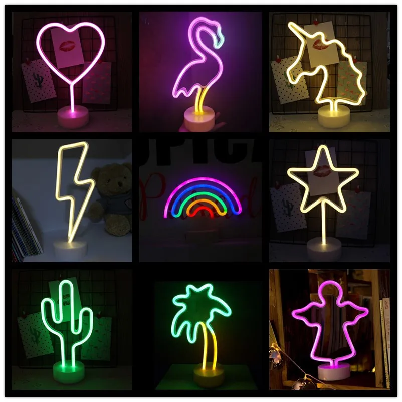

Holiday Flamingo Night Lamp Battery/USB Power LED Neon Sign Light Xmas Party Wedding Decoration Home Gift Cloud Heart Neon Light