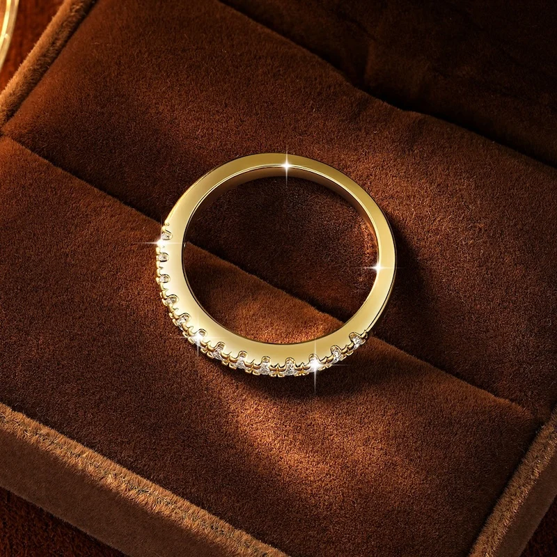 Rrjzz Zertifizierter 2mm D-Farbiger Voll-Moissanit Stapelbarer Halb-Eternity-Ring für Damen Klassischer Imitationsdiamant-Schmuckring – Detail 7