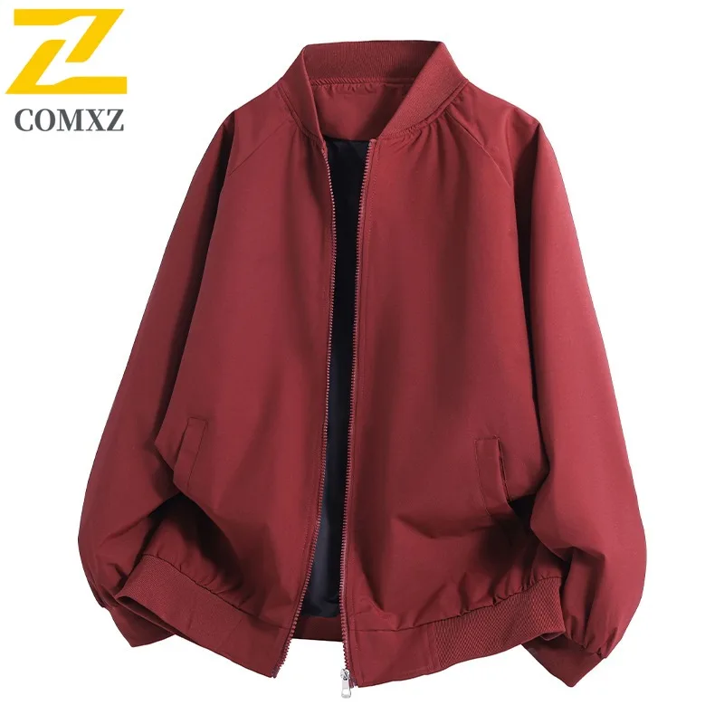 

COMXZ Outdoor Sports Casual Jacket Men's Pilot Style Solid Color Versatile Workwear Baseball Design Oversized Lightweight Coat