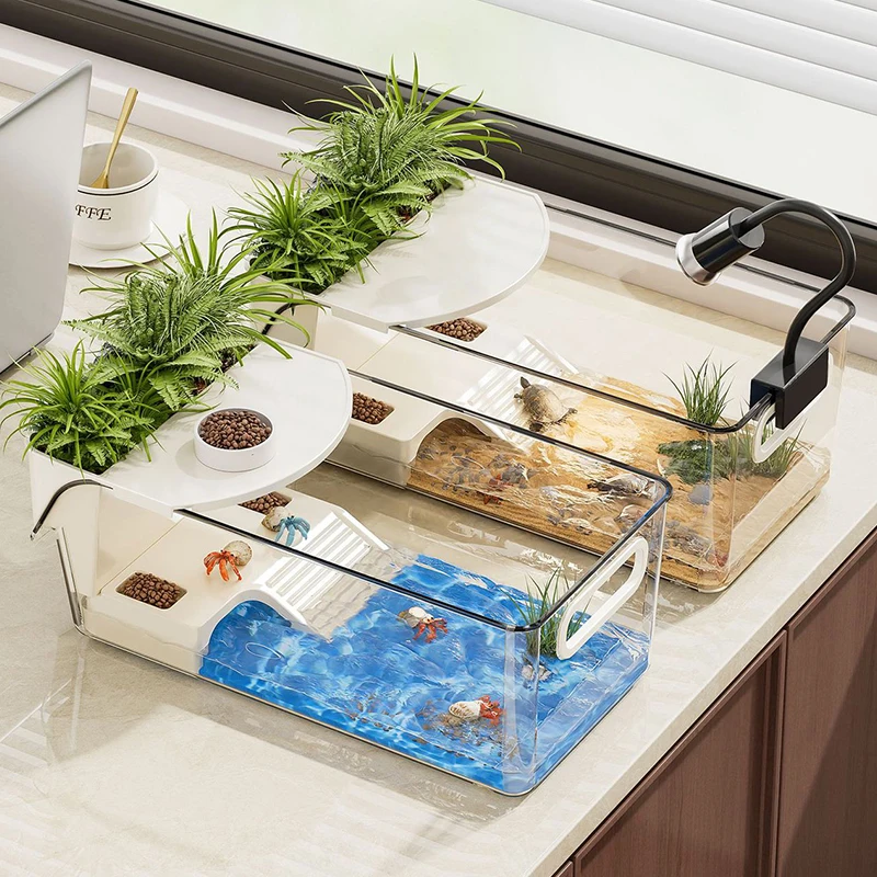 

Turtle Aquarium Multi-Functional Aquarium Transparent Terrarium for Crayfish Hermit Crabs Frog Reptile Tortoise Habitat Basking