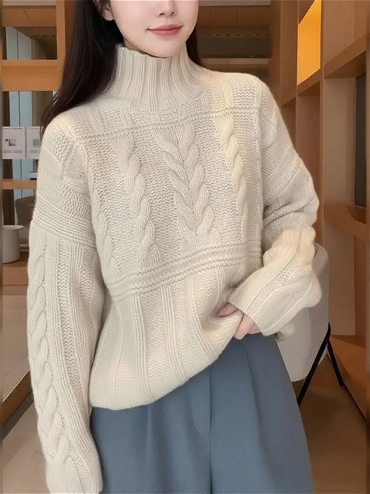 

Korean Lazy Sle Knitted Sweater High Ne Long Sve Spring New Design Women's Faion Casual Comfortable Medium Thi