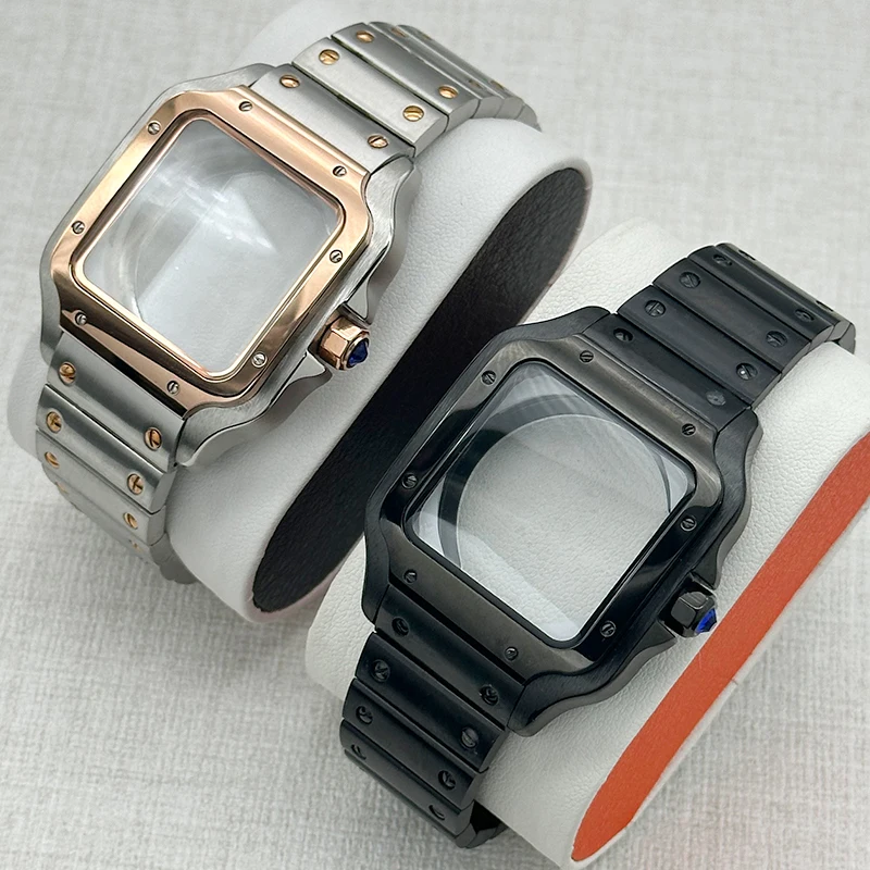 38mm Square Case Set NH36 Santo Case Silver Black Gold Rose Gold Two-Tone Compatible SKX Modification Parts NH35 NH36 Movement