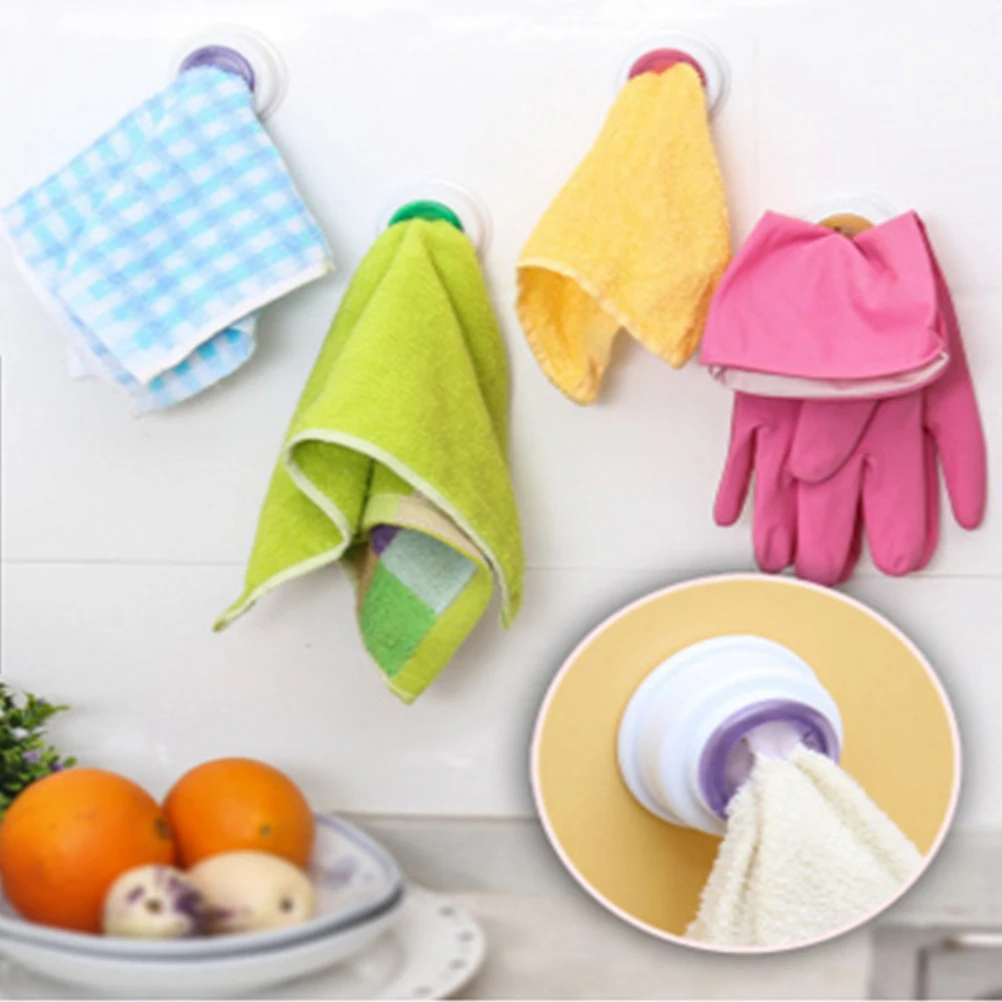 

6 pcs Pvc Adhesive Towel Holder Punch Free Abs Frame Tea Towel Buckle For Glass Wood Metal Surface Easy Install Kitchen Bathroom