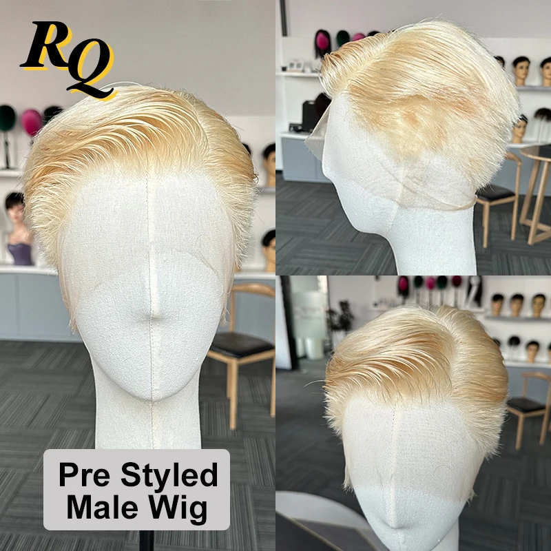 

Pre Styled Full Lace Wig For Men 613 Blonde Male Wig Men's Hairpiece Toupee Virgin Human Hair Replacement System Capillary