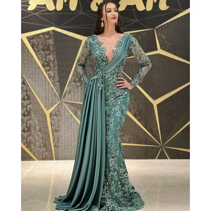 Vestidos de sirena de lujo para baile de graduación, Vestidos de Noche de encaje con cuentas, fiesta Formal de segunda recepción, vestidos de cumpleaños, 2024