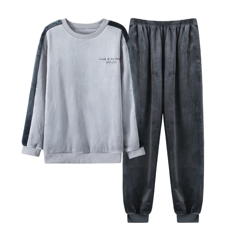 Men's Pajamas Autumn Winter Long Sleeve Sleepwear Coral Fleece Keep Warm Pyjamas Male Lounge Pajama Sets Big Yards L-4XL Pijamas