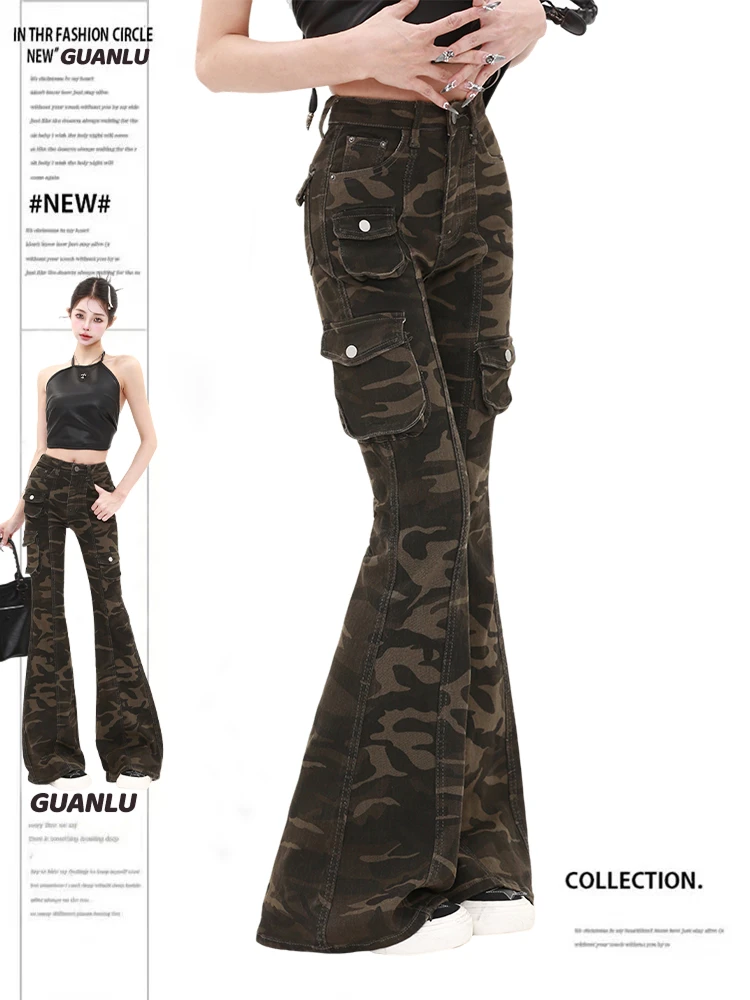 

Женские камуфляжные брюки-карго, мешковатые широкие длинные брюки большого размера в стиле Харадзюку, японский стиль 2000-х годов, Y2k, винтажные брюки, одежда 2025